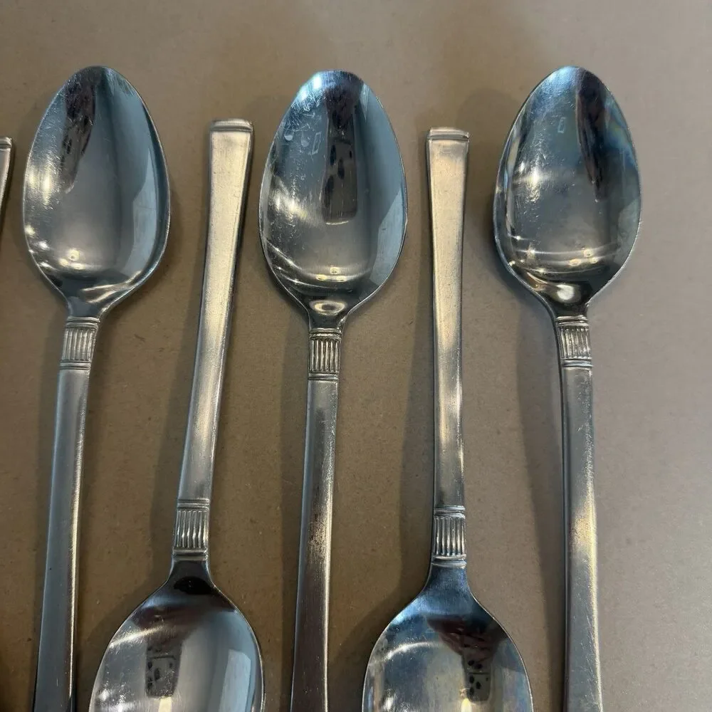 Doric Japan MCM Stainless Lot Of 8 Dinner Soup Spoons MidCentury Modern Flatwear